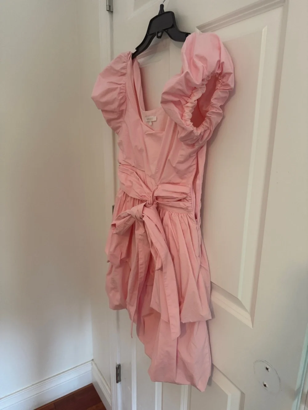Olivaceous Pink Puff Sleeve Tiered Mini Dress with Waist Tie Small - Picture 8 of 12